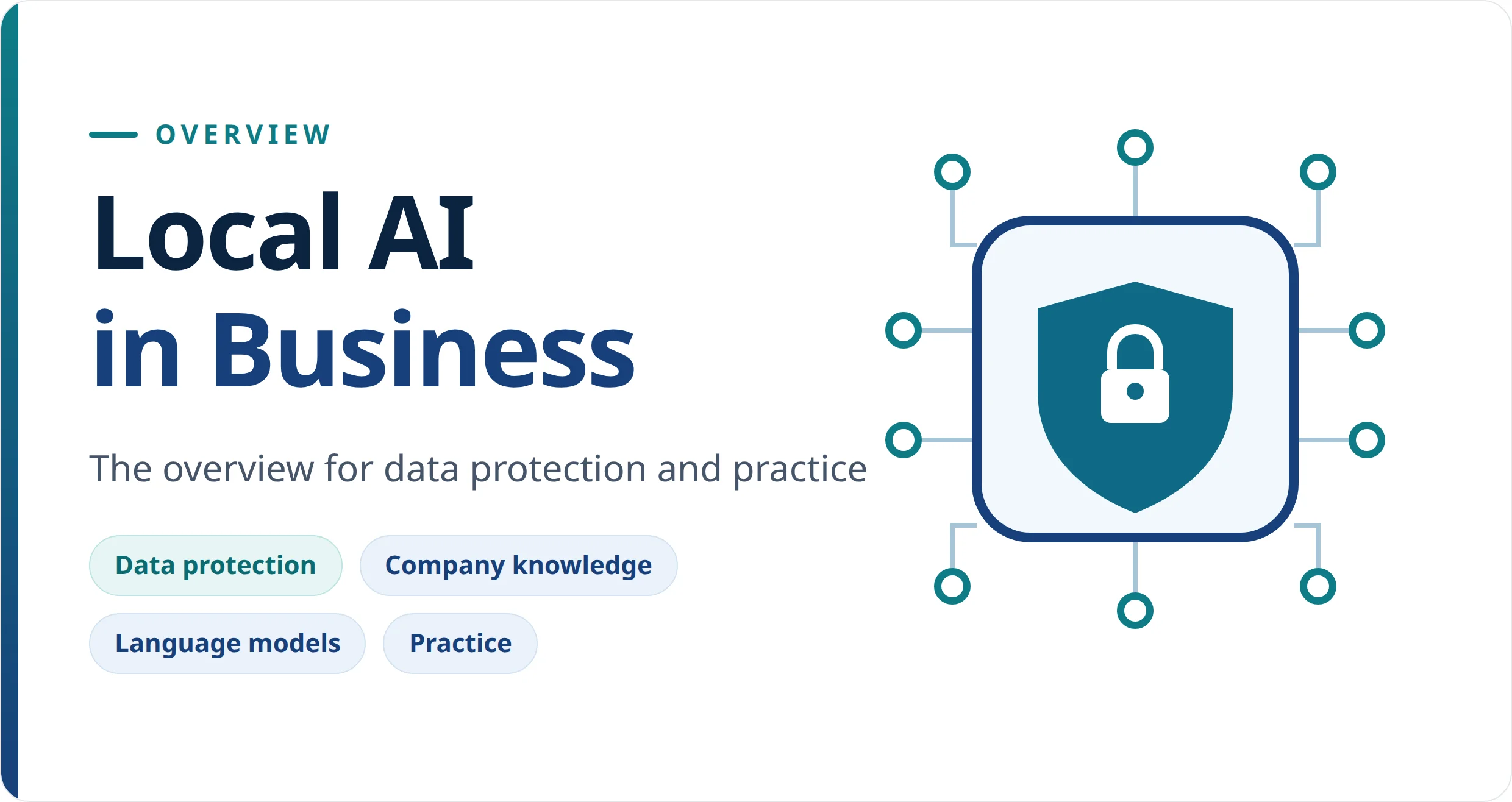 Shield with padlock on a circuit board symbol: local AI in business keeps company data protected