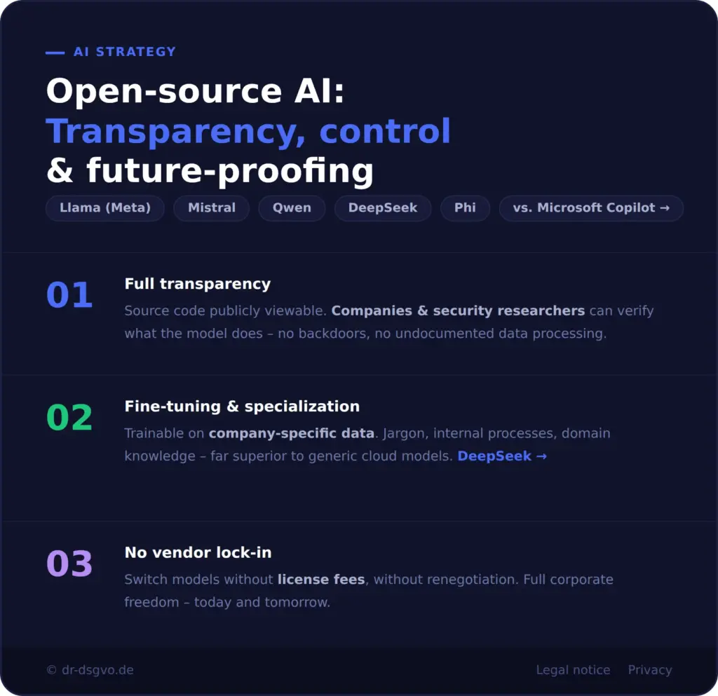 Open-source AI instead of Copilot: transparency, fine-tuning and no vendor lock-in