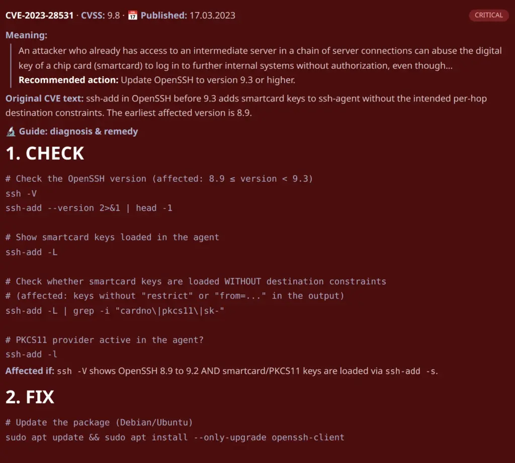 Security check finds CVE-2023-28531 in OpenSSH: meaning, how to check and how to fix it