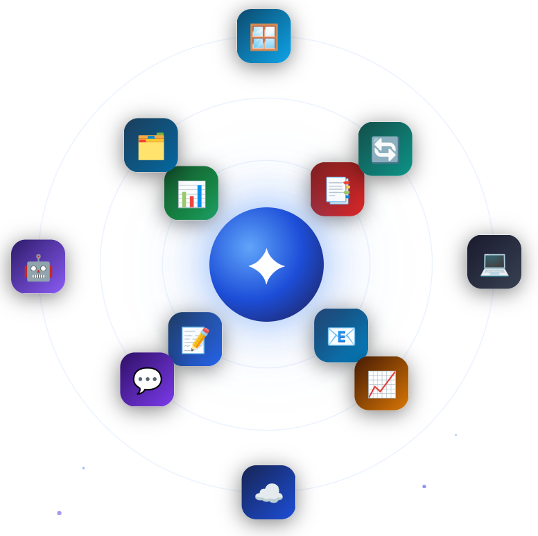 Microsoft Copilot: ecosystem of Office applications around the Copilot logo