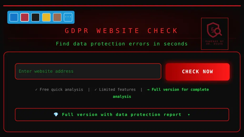 GDPR website check in red retro look with input field and Check now button