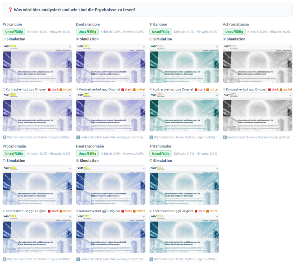 Checking accessibility automatically: colour-blindness simulation of a website with contrast analysis