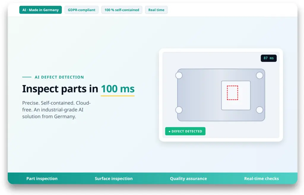 AI defect detection: inspect parts in 100 ms, defect marked on a component