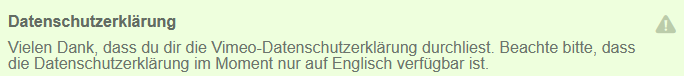Vimeo notice: privacy policy currently only available in English